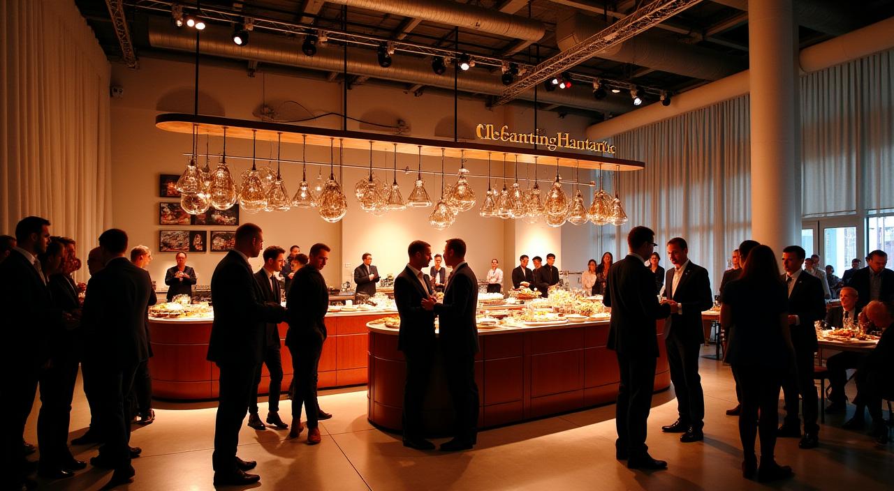 近代的な会場での企業ガラパーティーの様子